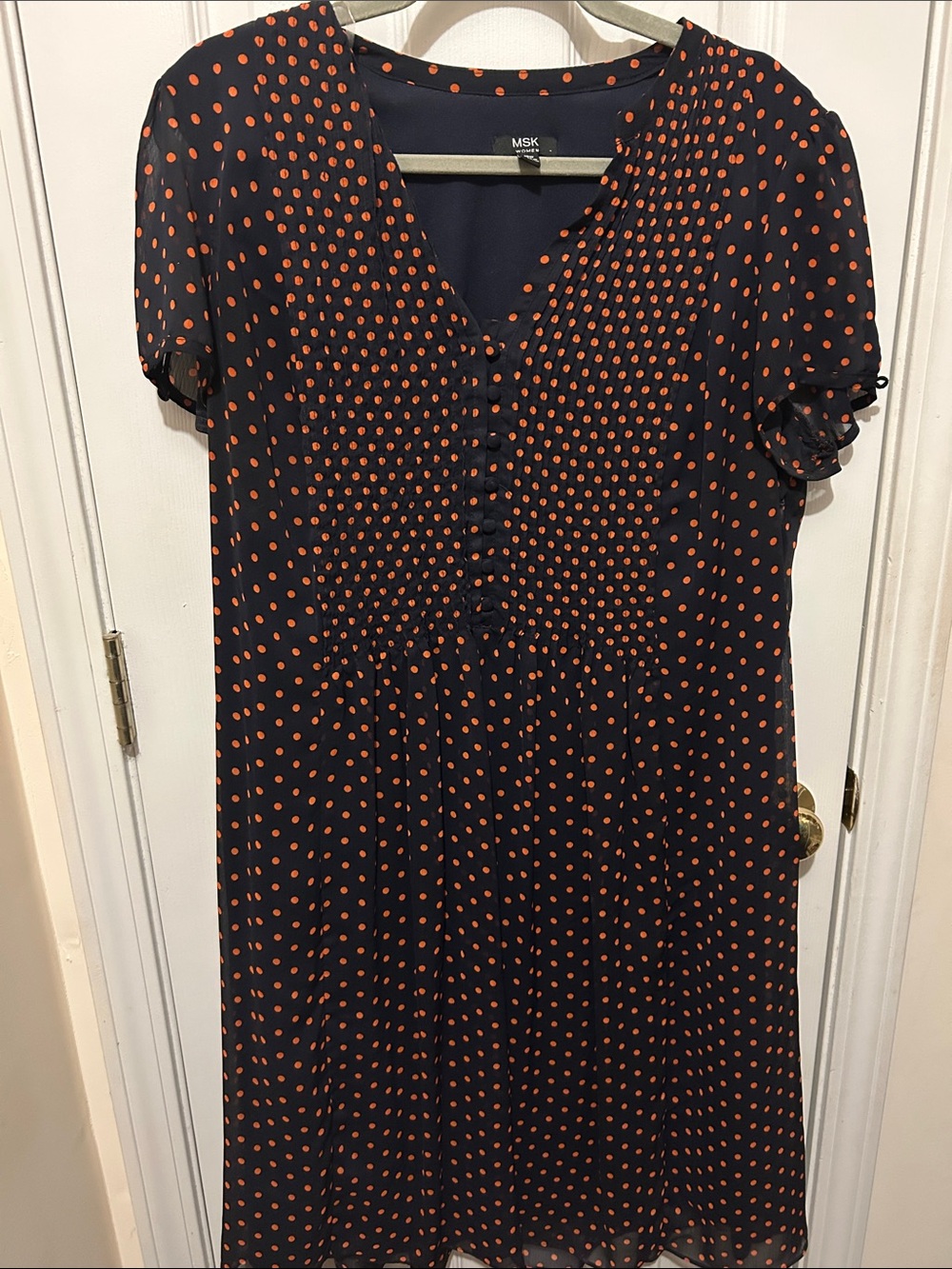 MSK Navy Blue Midi Dress with Orange Polka Dots